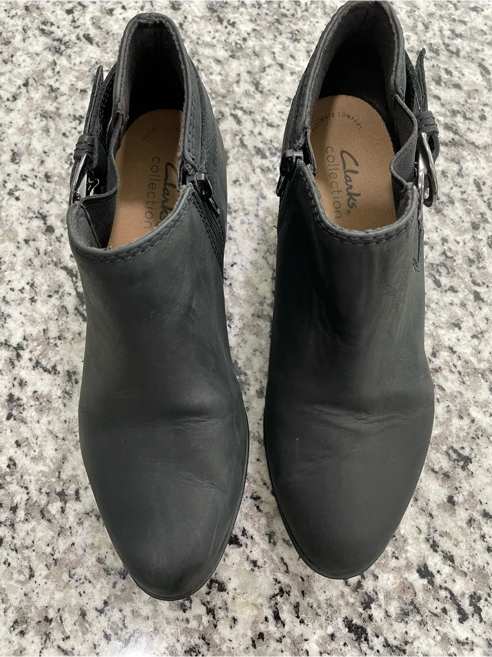 Clarks Black Leather Women's Ankle Booties with Side Zip